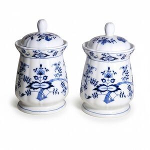 Vintage Blue Danube Porcelain Ginger Jars Canisters Set of 2 9" Blue Onion